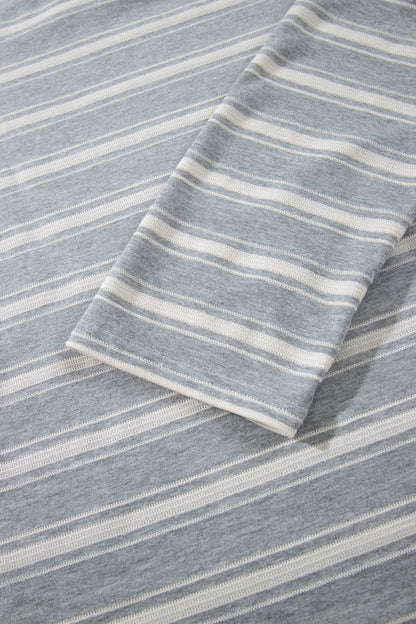Gray Stripe Long Sleeve Round Neck Tunic Top