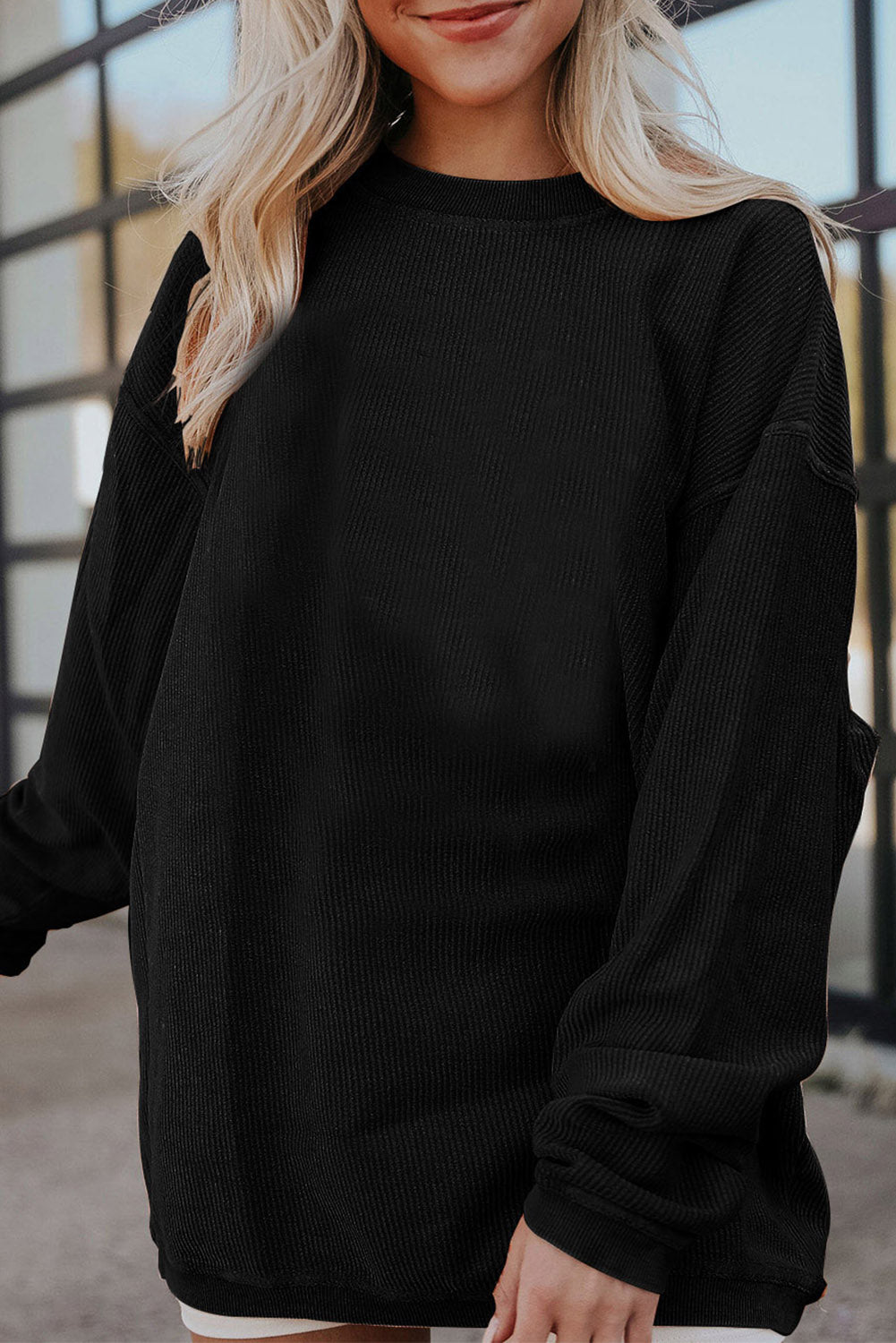 Grass Green Ribbed Corduroy Oversized Sweatshirt