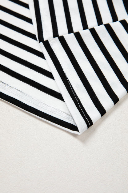Black Stripe Scalloped Trim Round Neck T Shirt