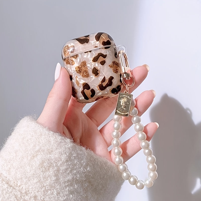 Stilvolle Kopfhörerhülle mit Leopardenmuster und Aufhängekette – perfekt für AirPods 1 und 2!