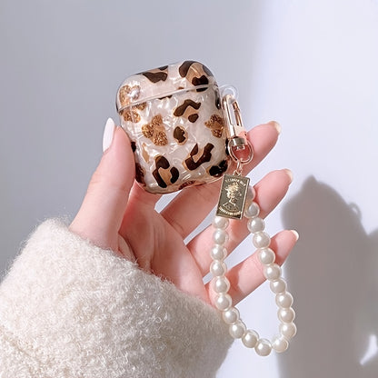 Stilvolle Kopfhörerhülle mit Leopardenmuster und Aufhängekette – perfekt für AirPods 1 und 2!