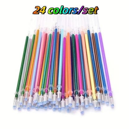 24pcs Glitter Gel Pen Refills - Multicolor Ink Replacement Cartridges for Art, Crafts & Writing - Gel Ink Pen Refills Set, Writing Instruments|Organized Display|Durable Plastic