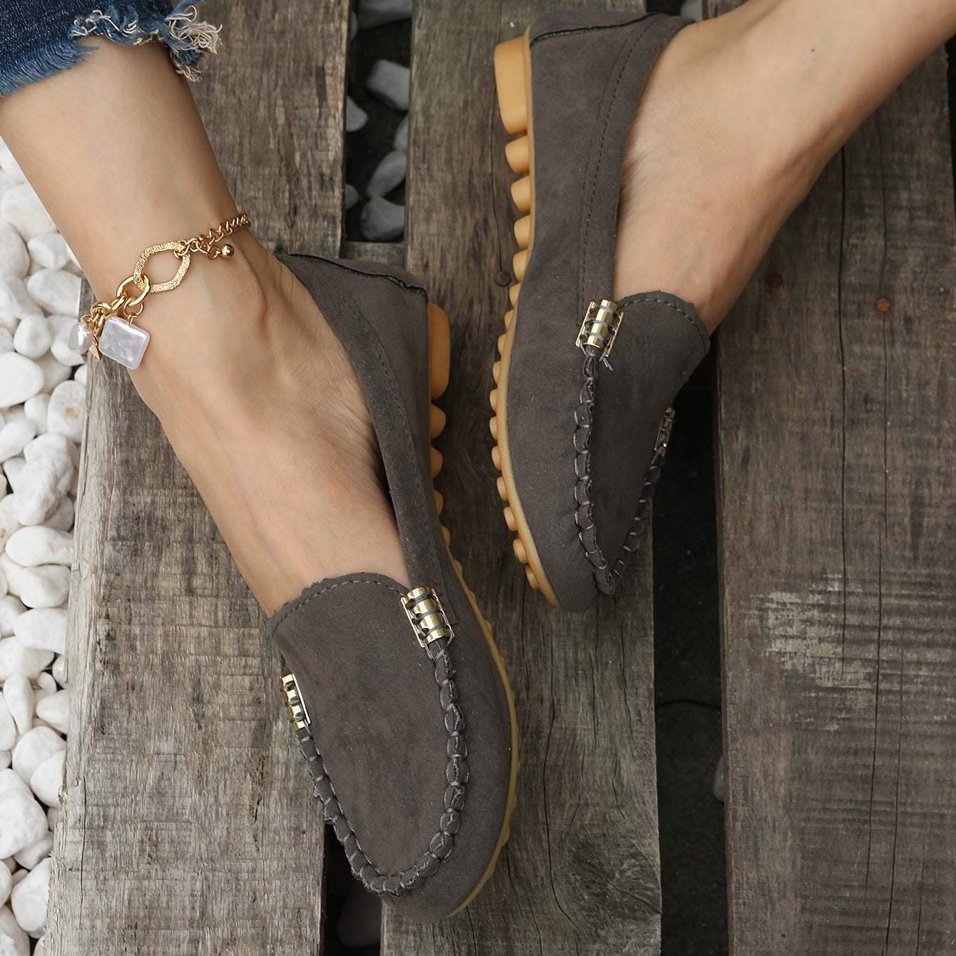Mocassins confortables à bout rond | Chaussures unies à enfiler pour femmes