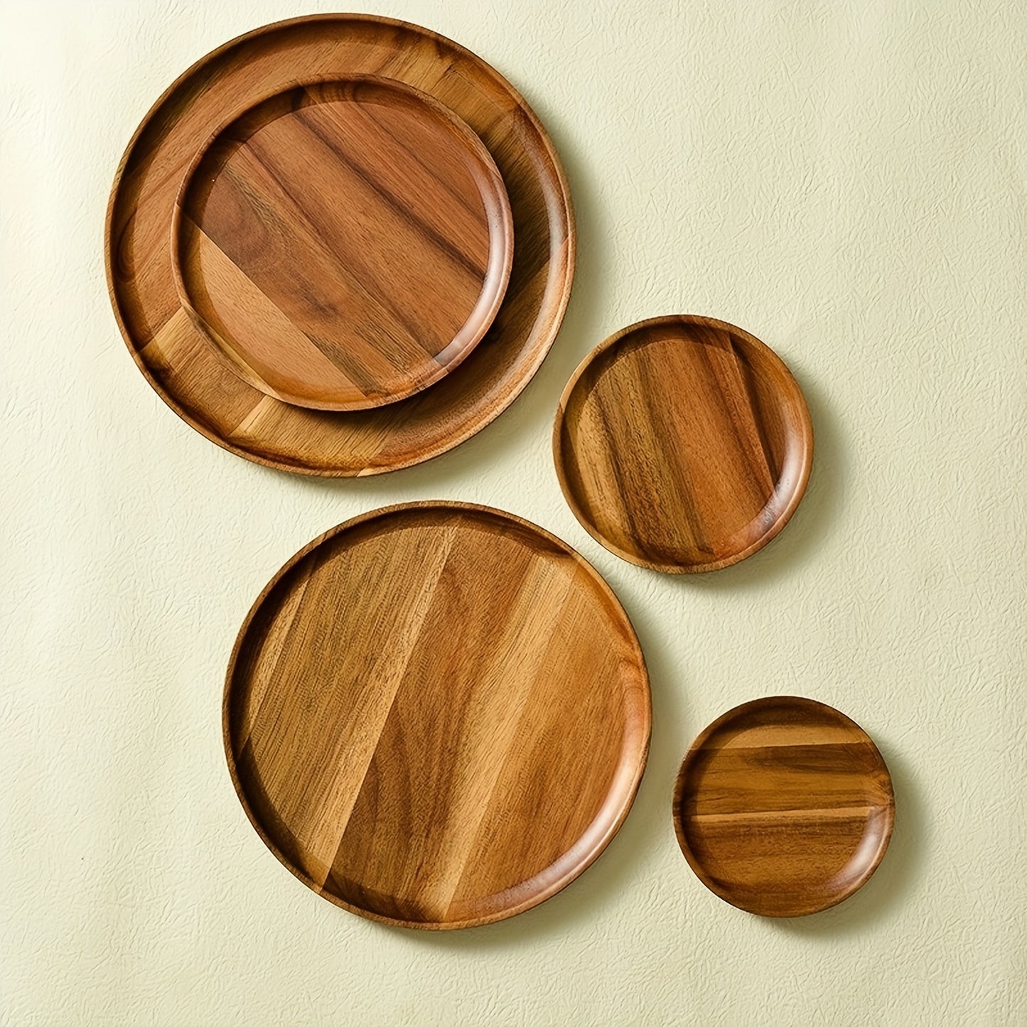 1pc Acacia Wood Plate, Round Wooden Serving Tray For Snacks, Fruits, Desserts, Rustic Dinnerware, Kitchen And Dining Accessories, Table Decors