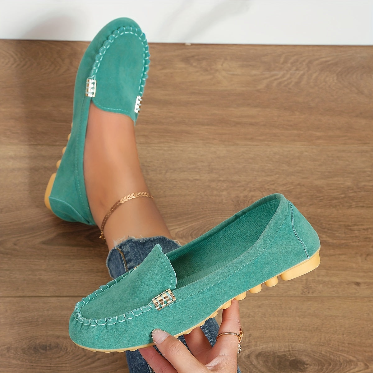 Mocassins confortables à bout rond | Chaussures unies à enfiler pour femmes