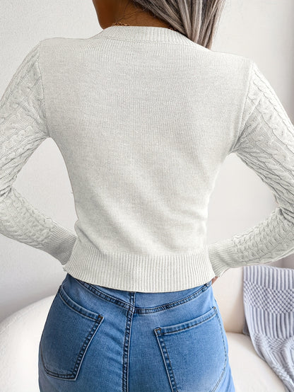 Damen-Langarmpullover mit Lochmuster | Hochelastisches Material, Rundhalsausschnitt, sexy, figurbetont, Herbst/Winter