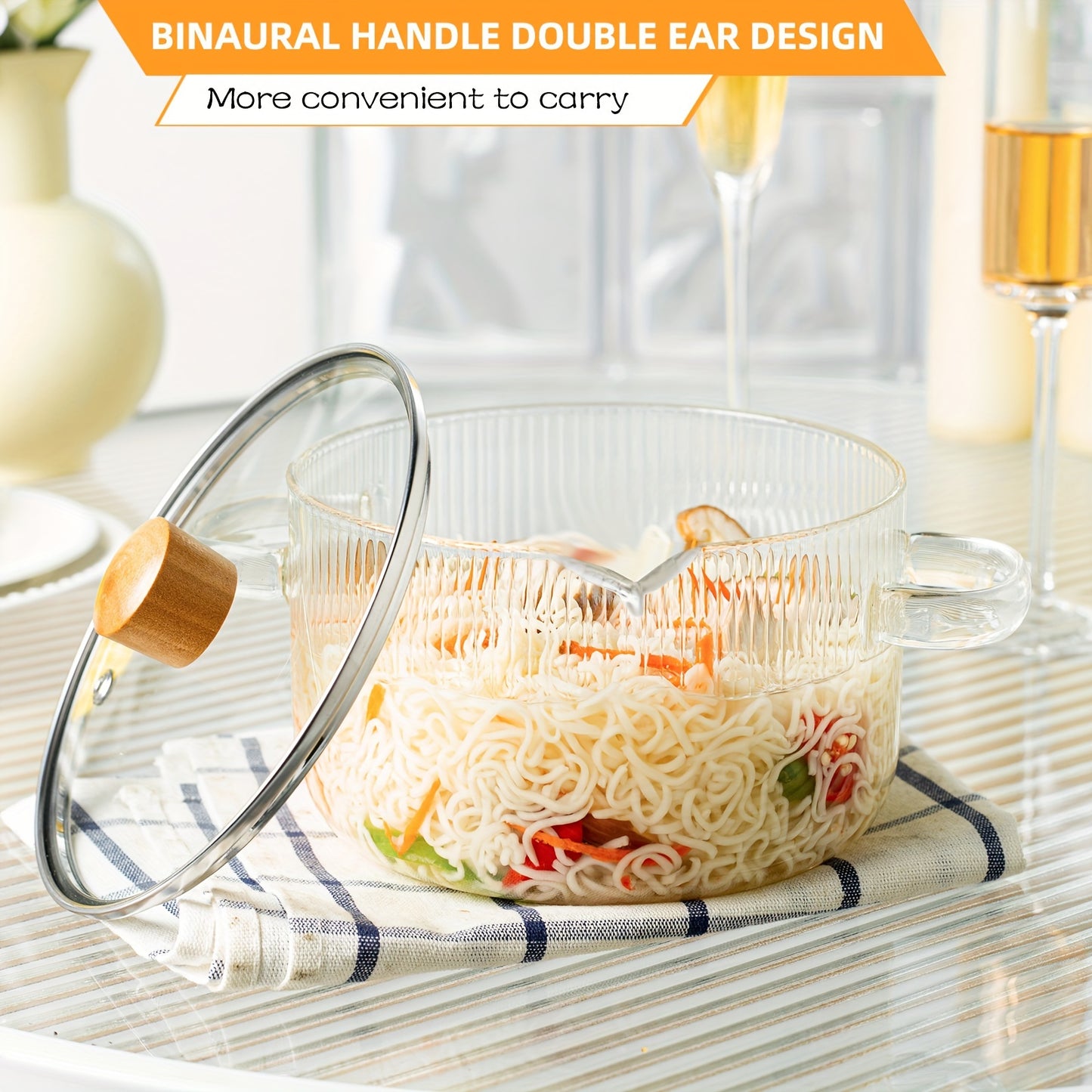 1pc, Glass Soup Pot, Glass Cooking Pot With Lid, Heat Resistant Borosilicate Glass Cookware, Stovetop Pot Set, Paella Pan Simmer Pot With Cover Safe For Soup, Milk