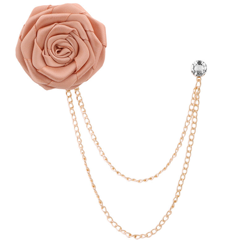 Men's Wedding Ceremony Groom Handmade Rose Chain Brooch