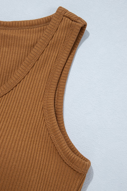 Beige Ribbed Knit Sweet Lace Hem Vest
