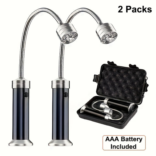 Set of 2 Magnetic LED Lights for BBQ Grilling, Featuring 360° Flexibility, Multi-Color Options, And Dual Light Heads - Perfect for Outdoor Cooking, Made of Aluminum Alloy, And Powered by Batteries (Included)