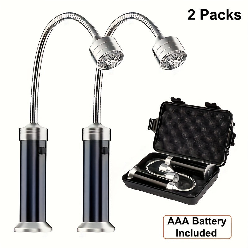 Set of 2 Magnetic LED Lights for BBQ Grilling, Featuring 360° Flexibility, Multi-Color Options, And Dual Light Heads - Perfect for Outdoor Cooking, Made of Aluminum Alloy, And Powered by Batteries (Included)