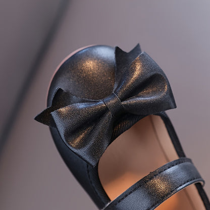 Chaussures plates Mary Jane pour filles, semelle souple antidérapante, décorées d'un nœud, style princesse