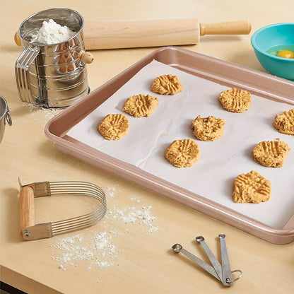 3 Pieces Baking Tray Sets, 9 11 13 Inch Nonstick Baking Sheets for Oven, Cookie Sheets Cake Pan Set Rectangular Bakeware for Brownie Cake Bread Cookie, Golden