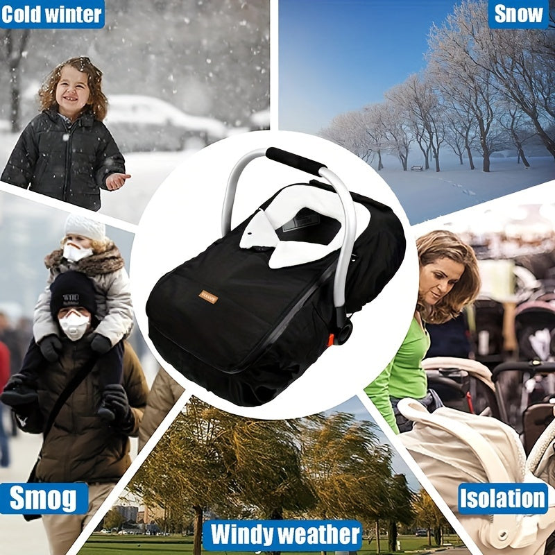 Infant Car Seat Cover, Protective Cover for Babies, Winter Shield, Universal Winter Car Seat Cover for Boys And Girls, Comfortable And Warm, Car Seat Covers for Baby Seats (Black)