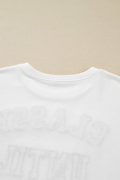 White CLASSY UNTIL KICKOFF Plush Letter Patched Loose Sweatshirt