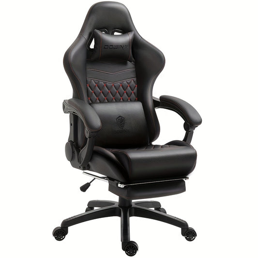 Dowinx Gaming Chair Office Desk Chair with Massage Lumbar Support, Vintage Style Task Chair PU Leather E-Sports Gamer Chair with Retractable Footrest