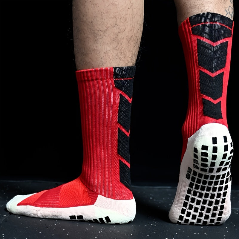 Rutschfeste, gepolsterte Fußballsocken mit Gummisohle – Anti-Rutsch-Trainingssocken mit rutschfester Traktion, Ganzjahres-Sportsocken für Fußball, Basketball, Laufen und Wandern