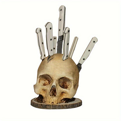 1pc Skull Knife Holder Kitchen Storage Rack Home Decor Resin Craft Party Supplies Quirky Decoration