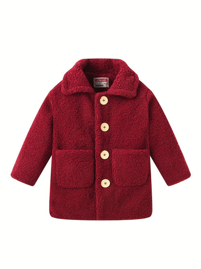 Mädchen-Lammfelljacke | JOMAKE Koreanischer Stil, Reverskragen, zweifarbig, warmer Windbreaker mit Taschen, Futter, Knopfverschluss, lange Ärmel für den Winter