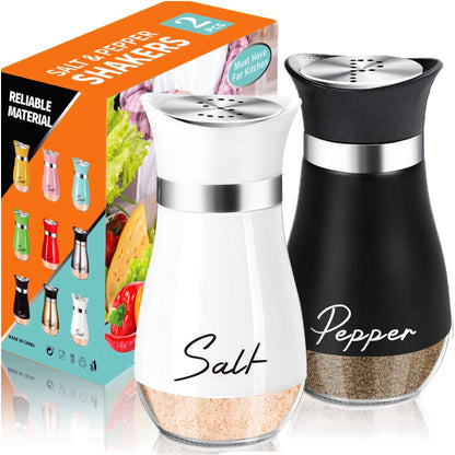 Salt and Pepper Shaker Set, 4oz Glass Bottom Salt and Pepper Shaker, Suitable for Kitchen, Dining Table, RV, Camping, BBQ, Refillable Design (Pink)