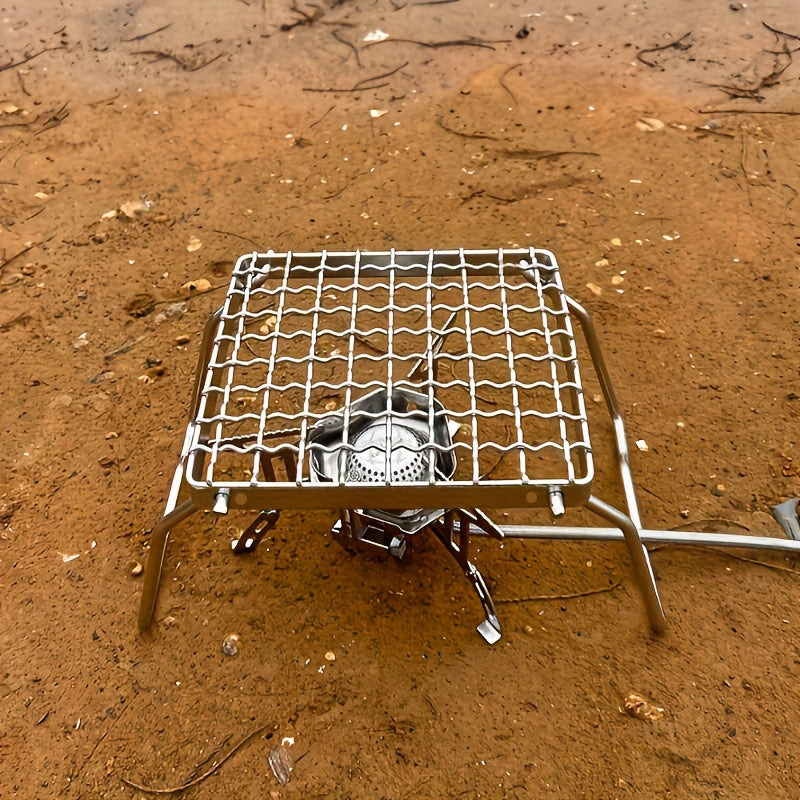 1pc, Mini BBQ Grill, Stainless Steel Portable Camping Pot Holder, Outdoor Camping Gas Stove Stand, Folding Grill Wood Stove Stand, BBQ Accessories, Grill Accessories
