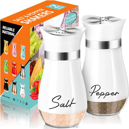 Salt and Pepper Shaker Set, 4oz Glass Bottom Salt and Pepper Shaker, Suitable for Kitchen, Dining Table, RV, Camping, BBQ, Refillable Design (Pink)