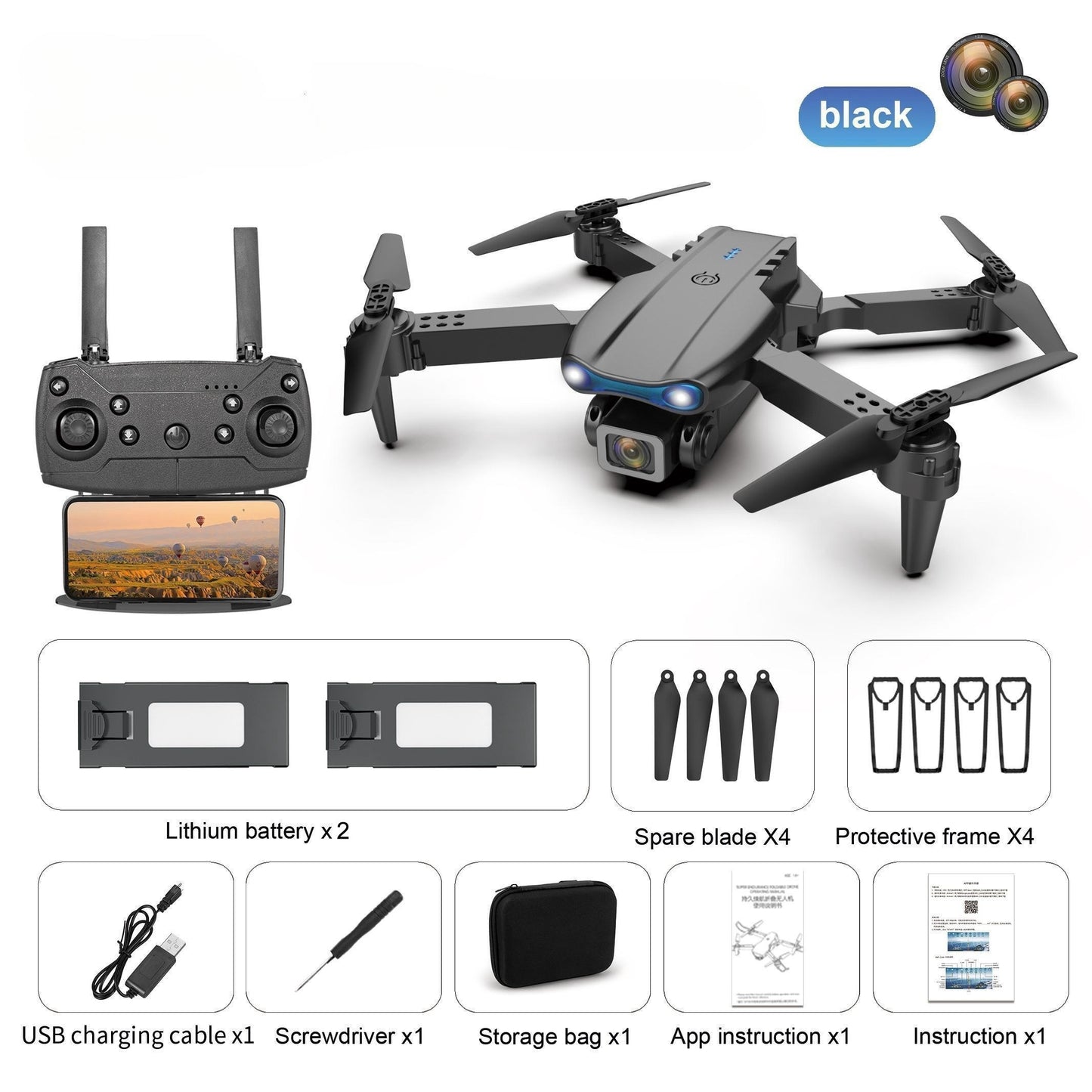 Dual Camera Foldable E99 Drone - RC Drone Toy for Beginners, Indoor and Outdoor UAV - Affordable Halloween Christmas Gift