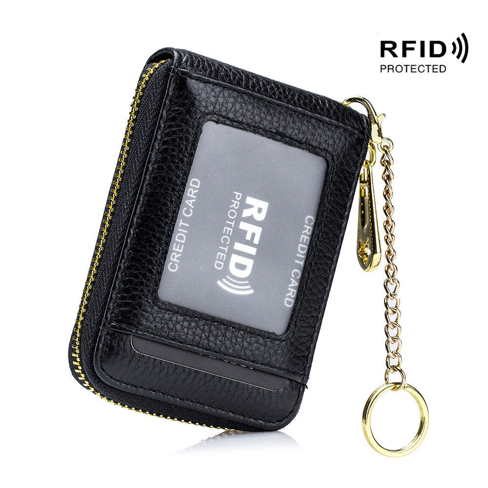 [Porte-cartes RFID] Porte-cartes RFID décontracté, portefeuille multi-compartiments - Étui à cartes zippé simple