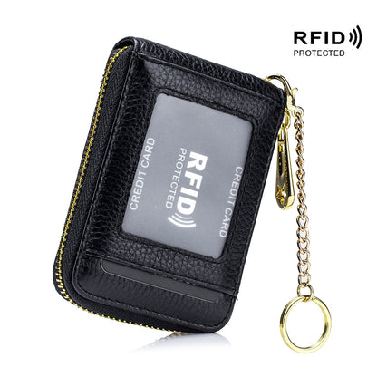 [Porte-cartes RFID] Porte-cartes RFID décontracté, portefeuille multi-compartiments - Étui à cartes zippé simple