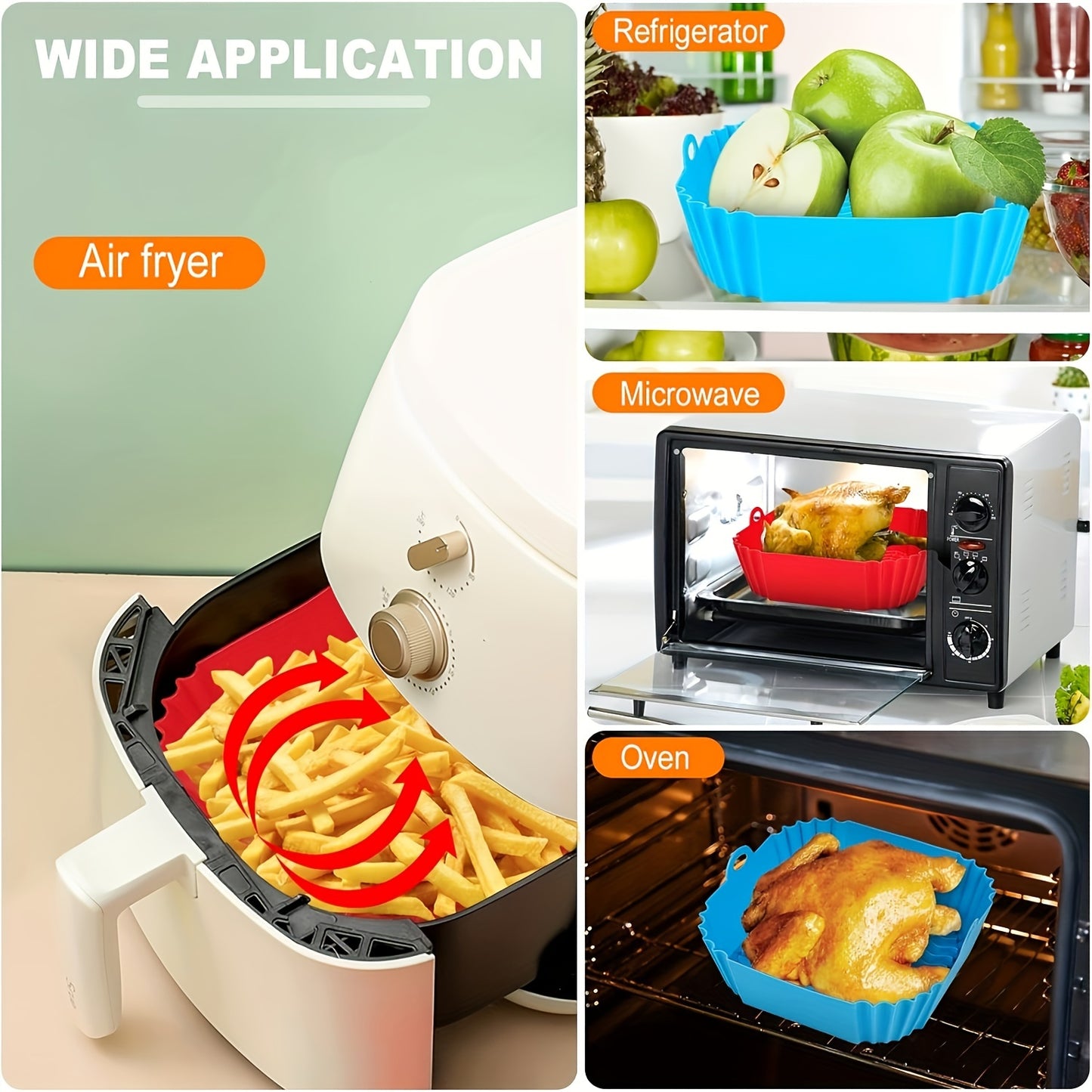 2pcs Square/rotundity Silicone Air Fryer Liner -8 Inches Reusable Air Fryer- Air Fryer Accessories - Air Fryer Insert for 4 to 7 QT Ovens And Microwave Accessories (red+blue), Air Fryer Oven Accessories, Chefman Air Fryer Acc