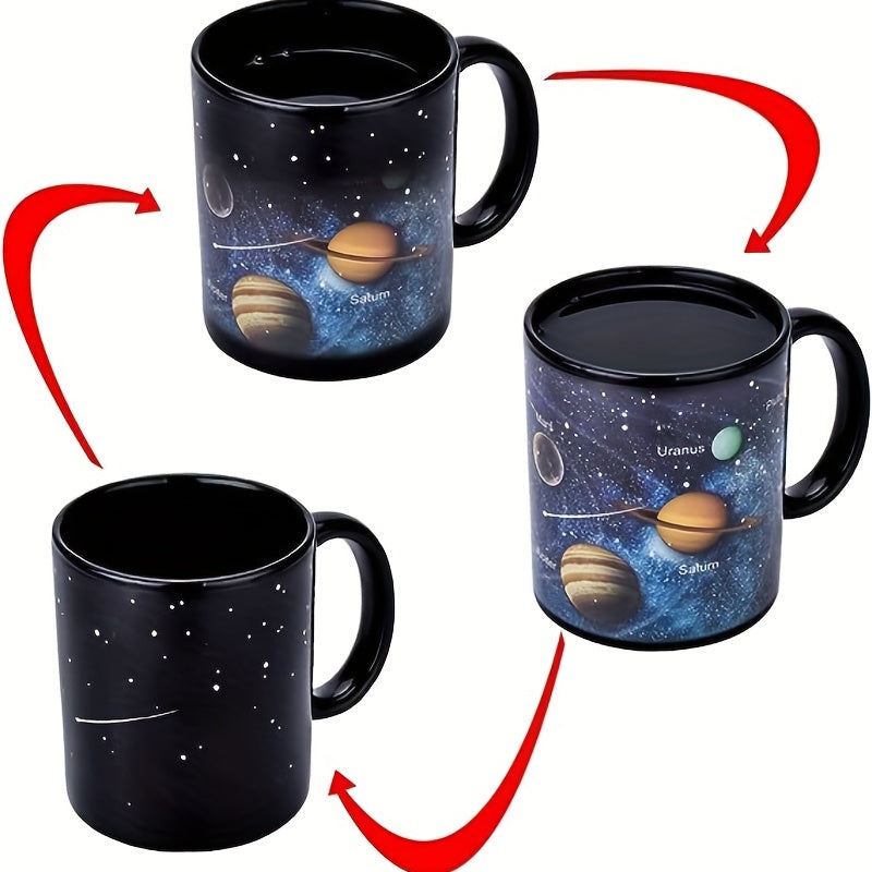 1pc Solar System Odyssey Heat-Sensitive Mug - A Color-Changing Cosmic Journey with Every Sip - Durable Ceramic Water Cup for Space Lovers, Perfect Summer to Winter Drinkware Gift
