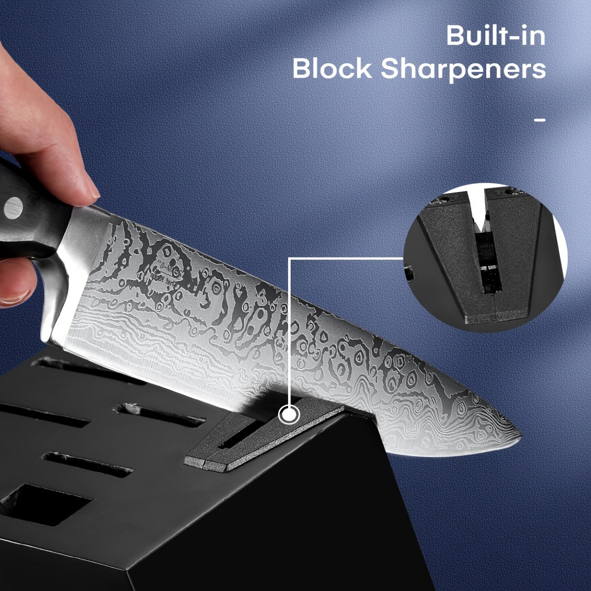 14 Pieces Kitchen Knife Set With Built-in Sharpener, Stainless Steel Kitchen Knives With Unique Waved Pattern, Non-slip Handle, Black