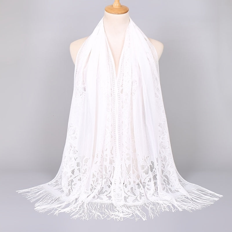 [Schal aus floraler Spitze mit Quasten] Damen-Schal aus floraler Spitze mit Quasten, weicher Netzstoff mit Fransen, Brautschal für Hochzeits- und Abendkleider