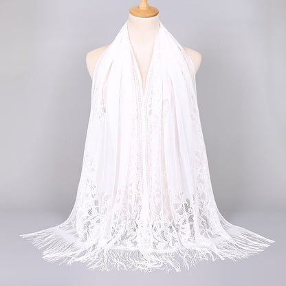 [Schal aus floraler Spitze mit Quasten] Damen-Schal aus floraler Spitze mit Quasten, weicher Netzstoff mit Fransen, Brautschal für Hochzeits- und Abendkleider