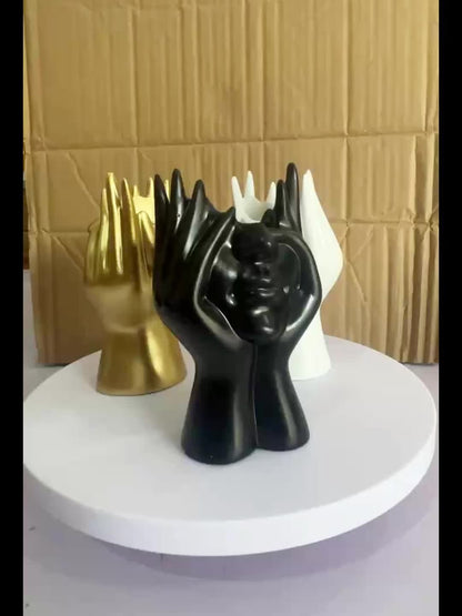 1pc Resin Art Pen Holder in Face-Holding Design - Elegant Home Decor Accent, Available in White, Golden, and Black - Perfect for Organizing Writing Instruments, Pens for Writing