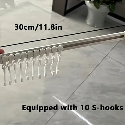 [No Drilling Storage Rack Sliding] Easy-Install Kitchen Storage Rack with Sliding Hooks - No Drilling Required, Adhesive Backing for Easy Organization, Utility Hooks