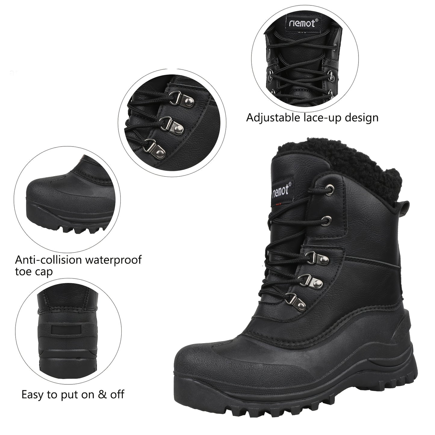 Bottes de neige RIEMOT pour homme, toutes saisons, de haute qualité, avec doublure polaire chaude - Semelle robuste en TPR, adhérence optimale, idéales pour la randonnée, le trekking et le jardinage - Chaussures d'extérieur hiver/été/automne