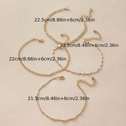 Four-piece Set of Fashionable and Simple Chain Anklets, Metal Alloy Foot Chain Set