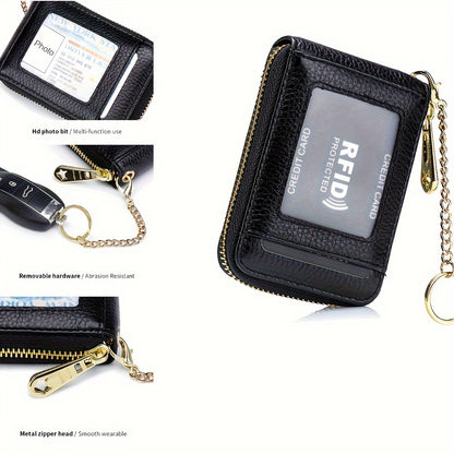 [Porte-cartes RFID] Porte-cartes RFID décontracté, portefeuille multi-compartiments - Étui à cartes zippé simple