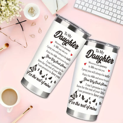 1pc, Personalized "To My Daughter" Insulated Stainless Steel Water Bottle - 20oz, Keeps Drinks Hot/Cold, Durable, Leak-Proof, BPA-Free, Summer/Winter Drinkware, Outdoor Travel Accessory, Unique Valentine's Day Gift for Girls