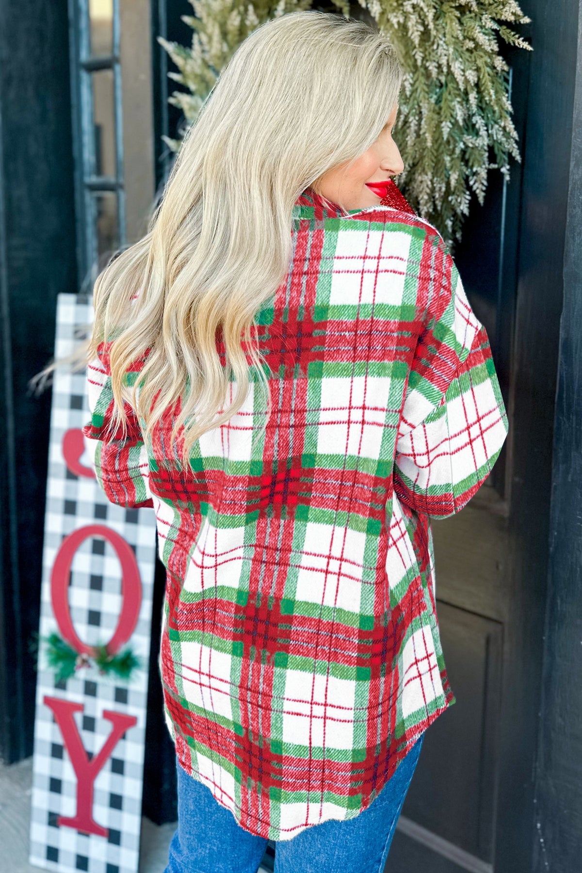 Red Christmas Plaid Casual Flannel Shacket