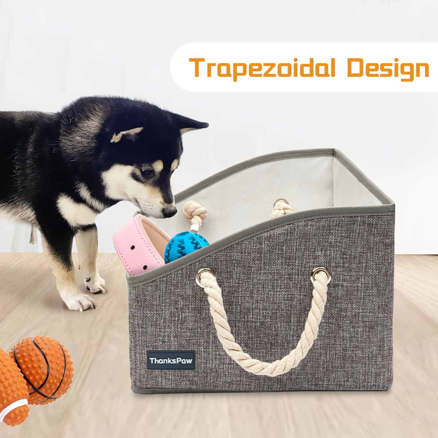 Collapsible Fabric Dog Toy Box And Storage Bin with Handle - Trapezoid Basket Chest Organizer for Pet Toys, Blankets And Accessories