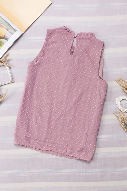 Pink Swiss Dot Sleeveless Ruffle Tank