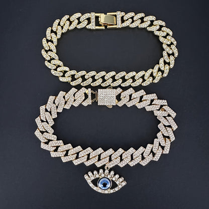 2pcs Set Hip Hop Punk Style Angel Eyes Pendant Anklets with Sparkling Rhinestones - Zinc Alloy, Perfect for Festivals & Casual Attire