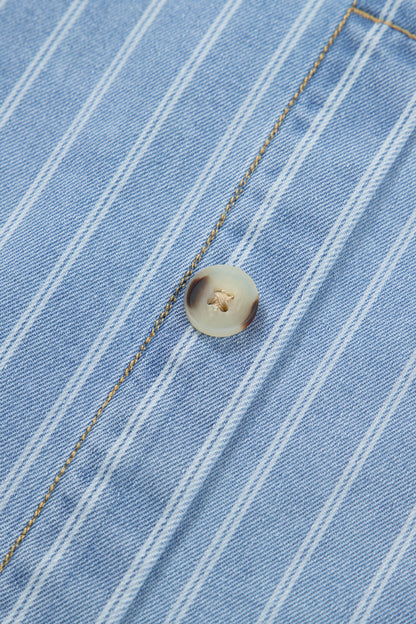 Sky Blue Stripe Buttoned Back T-Shirt Denim Mini Dress