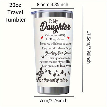 1pc, Personalized "To My Daughter" Insulated Stainless Steel Water Bottle - 20oz, Keeps Drinks Hot/Cold, Durable, Leak-Proof, BPA-Free, Summer/Winter Drinkware, Outdoor Travel Accessory, Unique Valentine's Day Gift for Girls