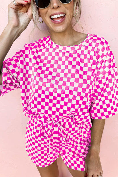 Rose Checkered Top and Short Casual 2pcs Set