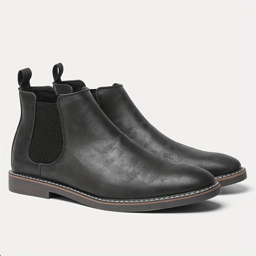 Bottines Chelsea pour homme - Pointures 40 à 46, tige en similicuir marron avec élastique noir, bout pointu, semelle en TPR, idéales pour un style décontracté et les vacances
