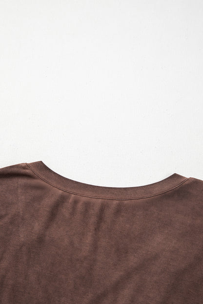 Chestnut Mineral Wash Criss Cross V Neck Casual T Shirt