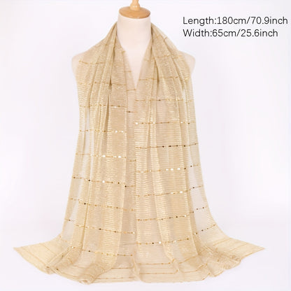 Women Solid Color Scarf Thin Breathable Shawl Lightweight Sparkling Metallic Wrap
